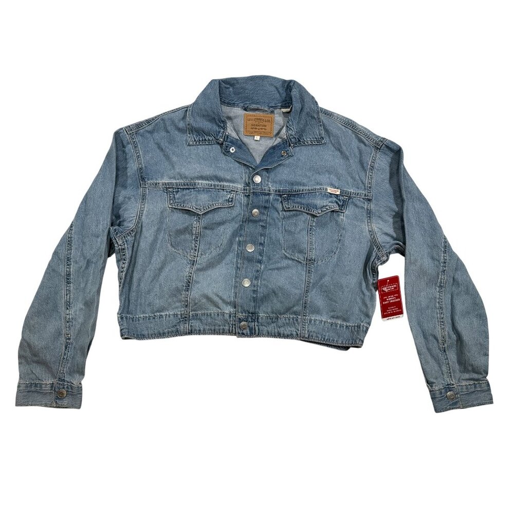Levis Signature Womens Easy Trucker Denim Jacket L Relaxed Fit 100% Cotton Blue
